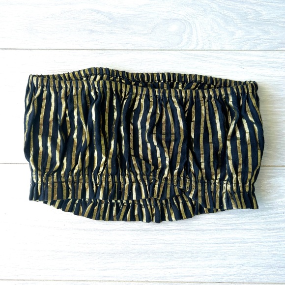 ASOS Petite Gold Metallic Stripe Bandeau Tube Top with Paper-bag High Waist Pant - Picture 13 of 15